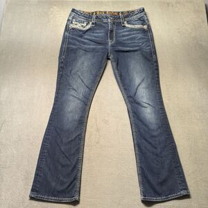 Rock Revival Tansy Womens 32 Mid Rise Curvy Boot Jeans Blue Embellished Y2K EUC